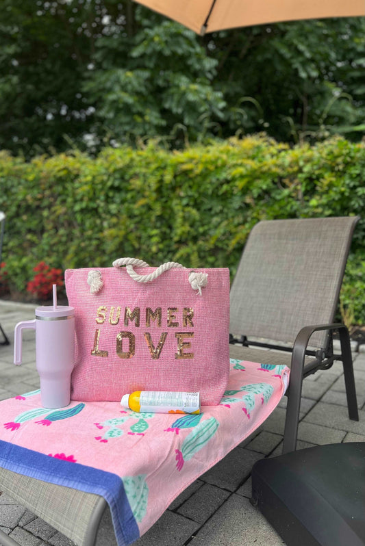 Everyday Ego Tote Bag Summer Love Glitz Beach Tote Bag- Pink
